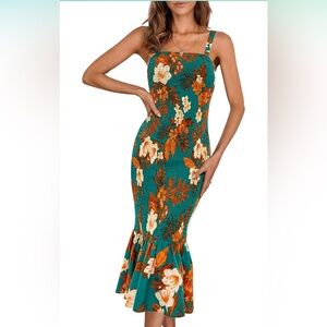 PRETTYGARDEN Summer Floral Midi Tank Dress Sleeveless Strappy Ruffle Hem, NWT